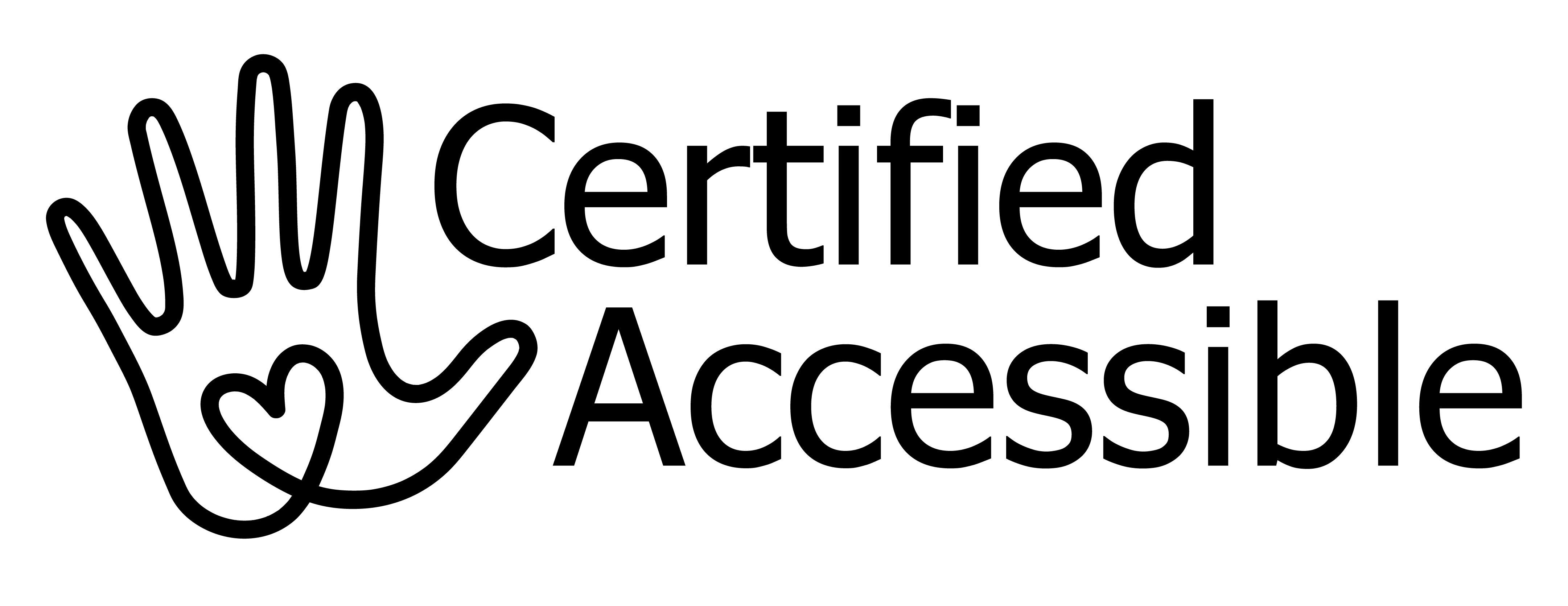 A hand icon with a love heart next to the words 'Certified Accessible'